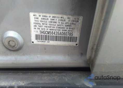 2005 Honda Accord 2.4 Lx from USA, damaged, VIN 1HGCM56435A060785